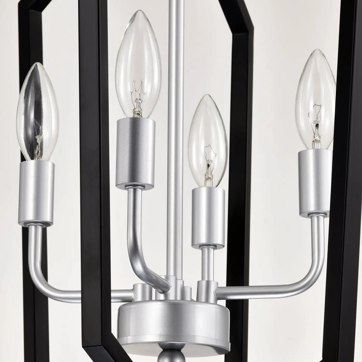 4 Light Farmhouse Kitchen Chandeliers Matte Black And Sliver Vintage Rustic Cage Light Fixture Adjustable Height