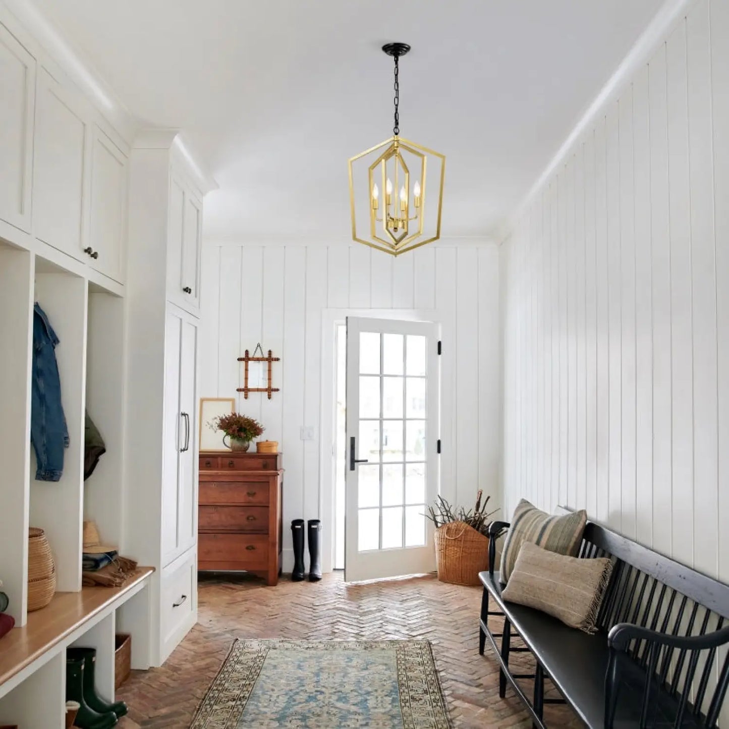 4 Light Farmhouse Kitchen Chandeliers Vintage Cage Light Fixture Adjustable Height Chandeliers For Dining Room Hallway