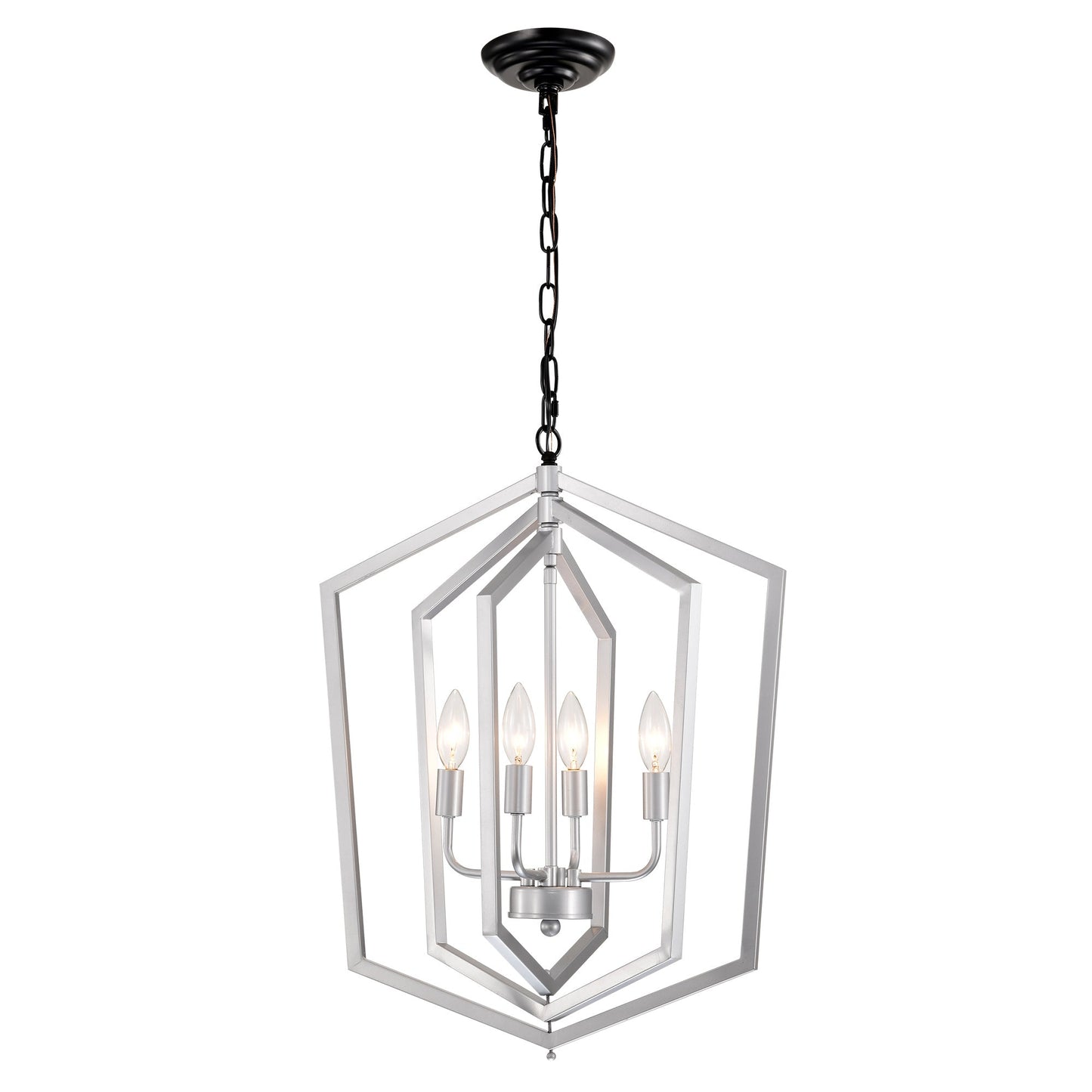 4 Light Farmhouse Chandeliers Matte Black And Sliver Matte Black Vintage Cage Light Fixture,Adjustable Height