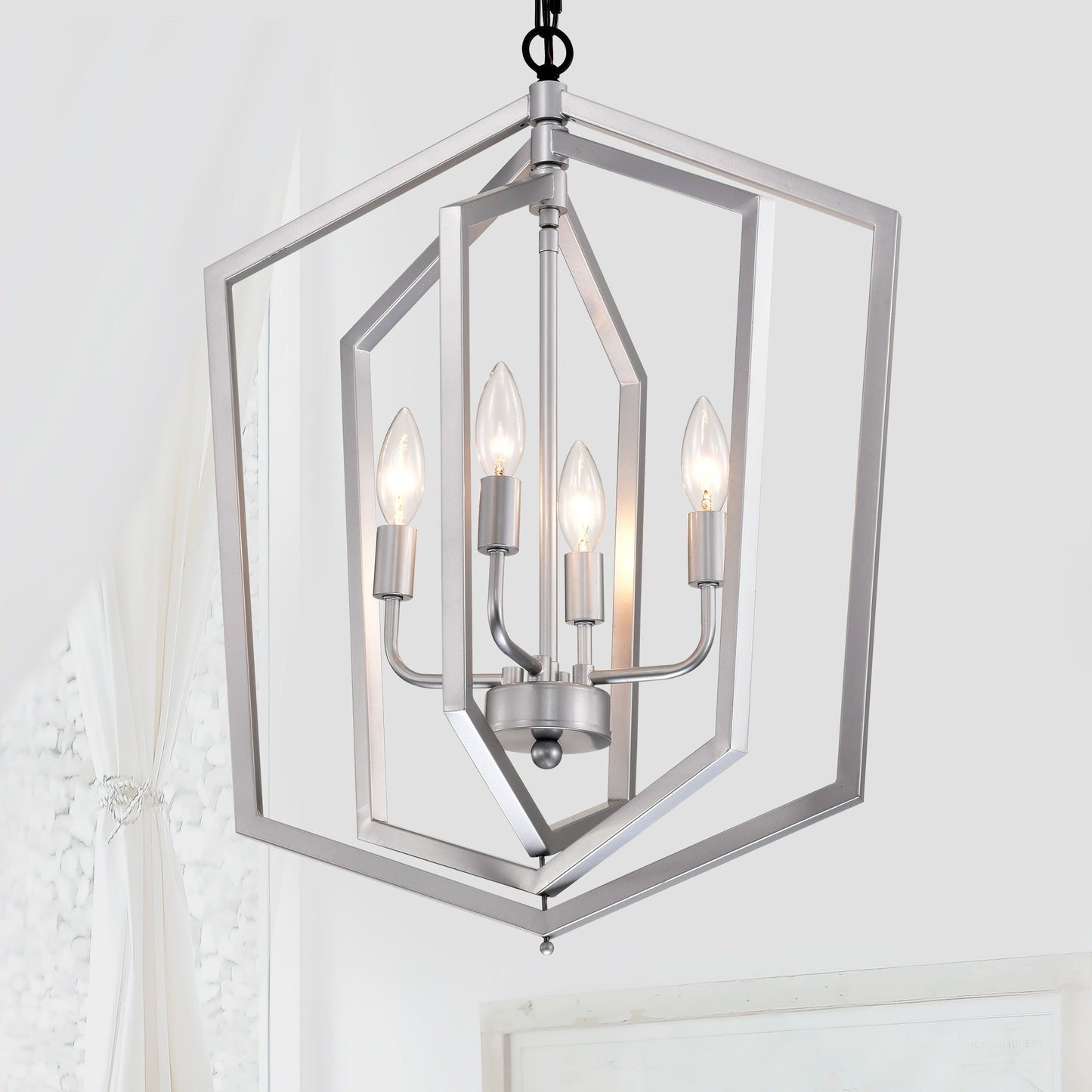 4 Light Farmhouse Chandeliers Matte Black And Sliver Matte Black Vintage Cage Light Fixture,Adjustable Height