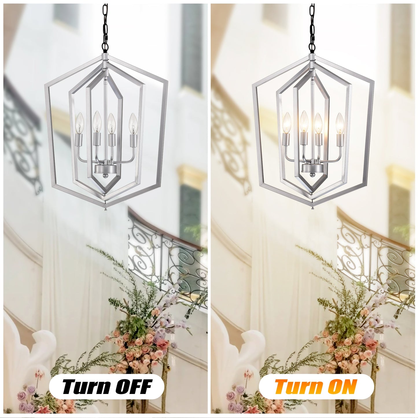 4 Light Farmhouse Chandeliers Matte Black And Sliver Matte Black Vintage Cage Light Fixture,Adjustable Height