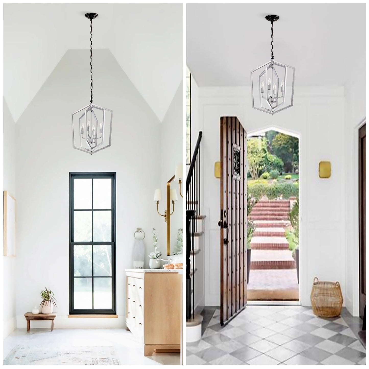 4 Light Farmhouse Chandeliers Matte Black And Sliver Matte Black Vintage Cage Light Fixture,Adjustable Height