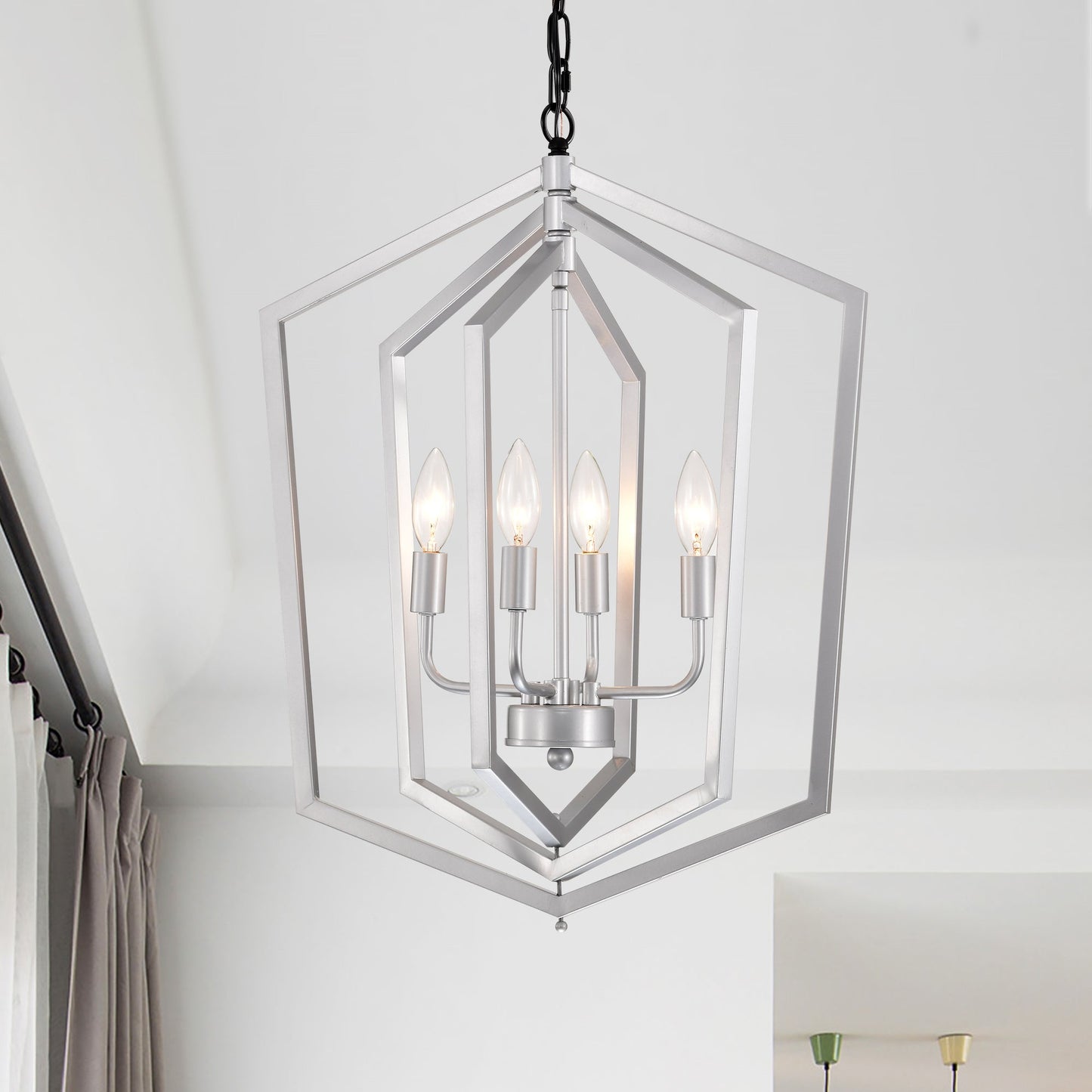 4 Light Farmhouse Chandeliers Matte Black And Sliver Matte Black Vintage Cage Light Fixture,Adjustable Height