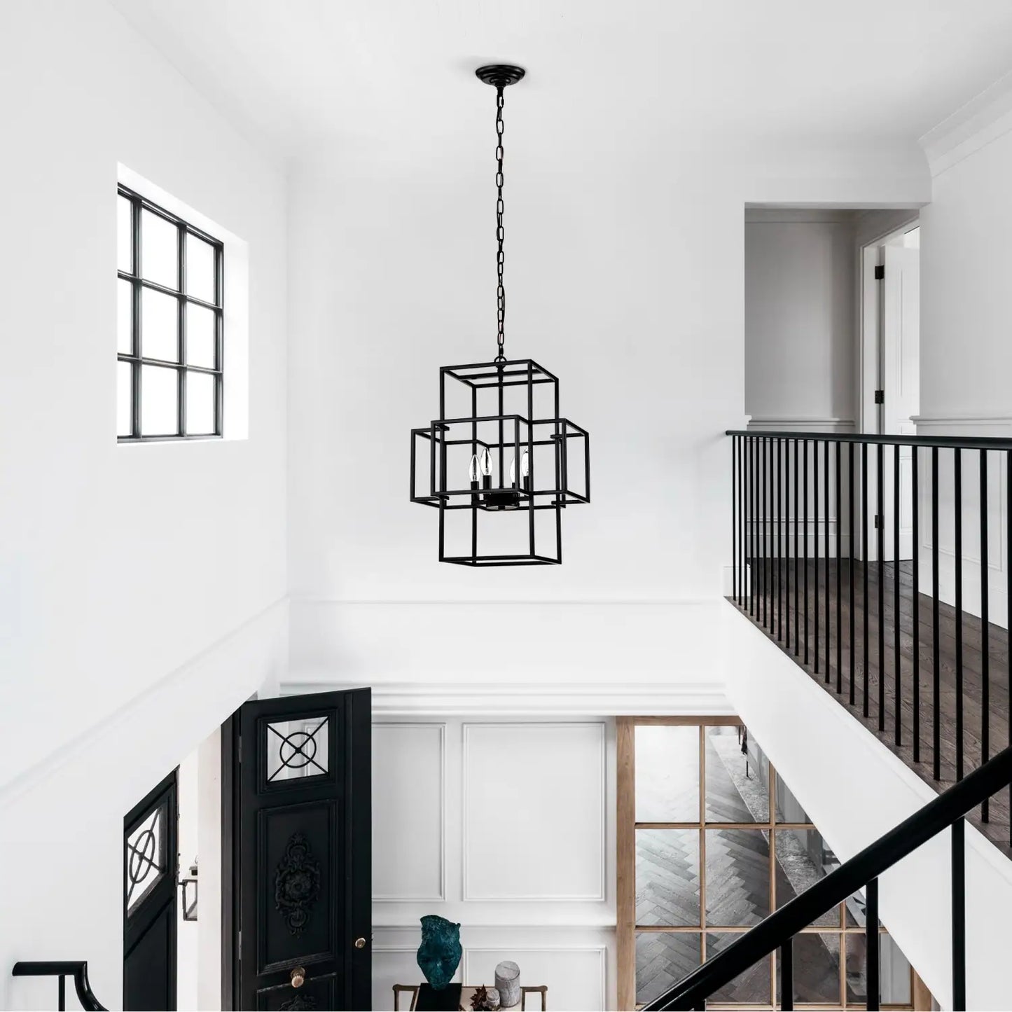 4 Light Farmhouse Hanging Lights Indoor with Adjustable Height Matte Black Hanging Light