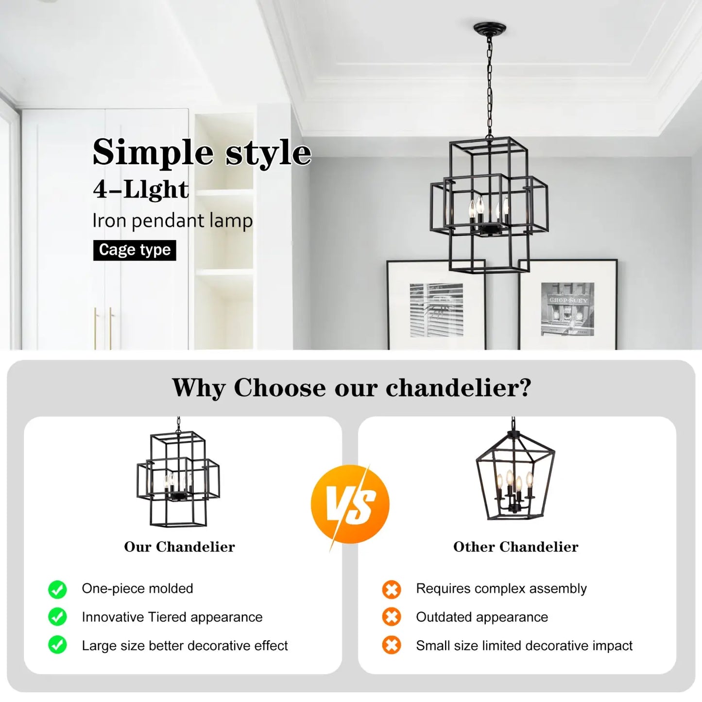 4 Light Farmhouse Hanging Lights Indoor with Adjustable Height Matte Black Hanging Light