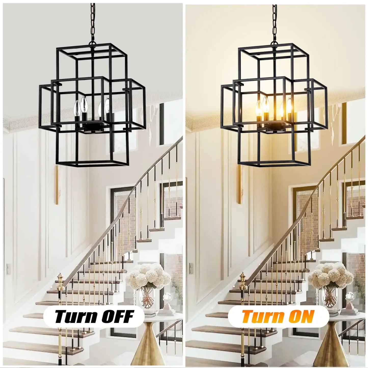 4 Light Farmhouse Hanging Lights Indoor with Adjustable Height Matte Black Hanging Light