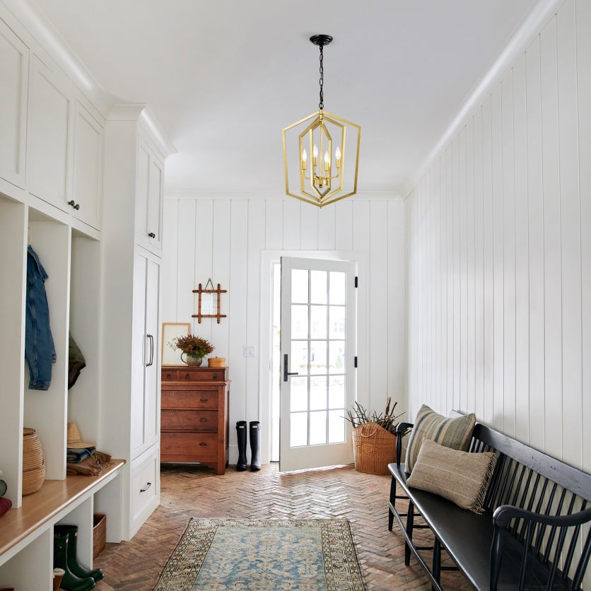 4 Light Farmhouse Kitchen Chandeliers Vintage Cage Light Fixture Adjustable Height Chandeliers For Dining Room Hallway