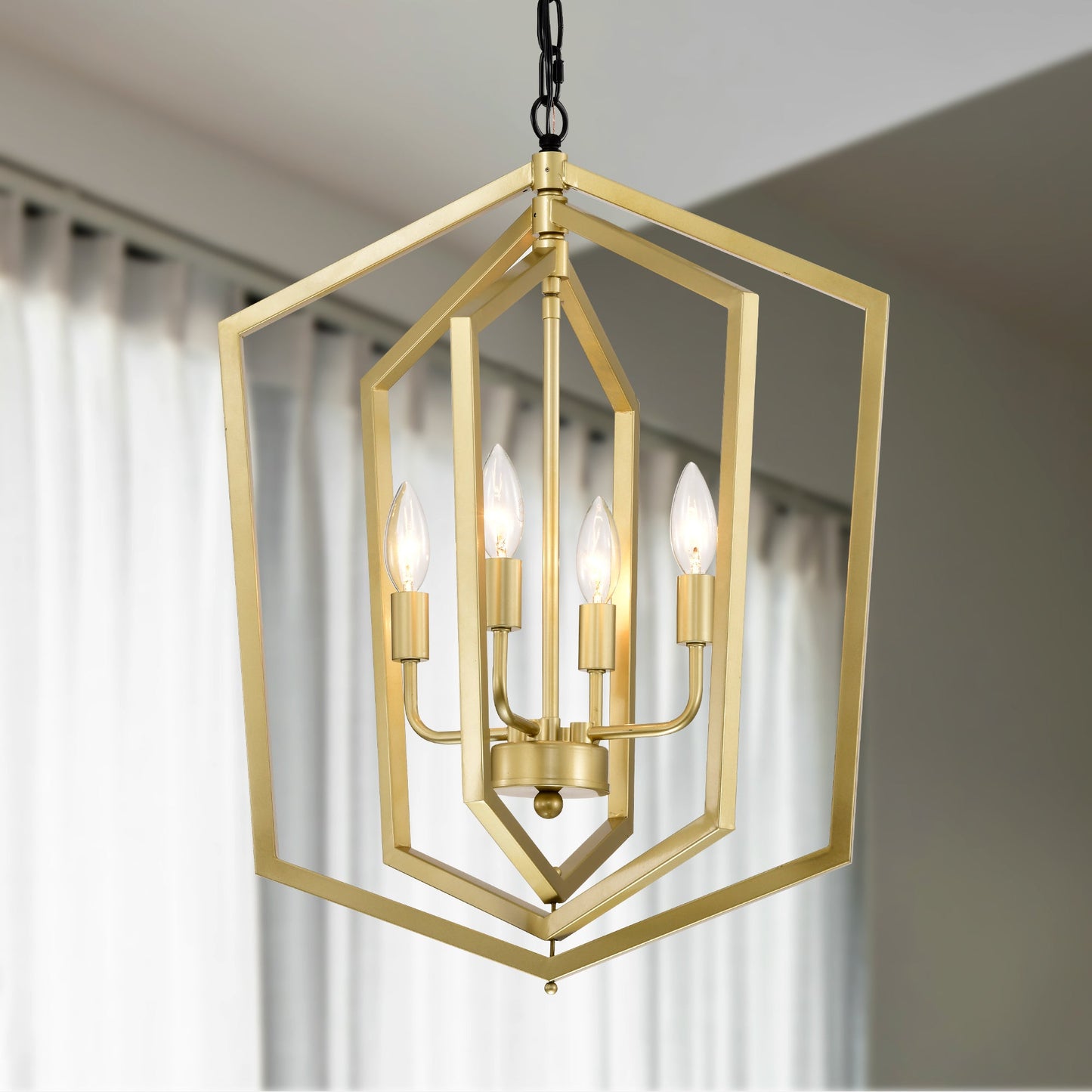 4 Light Farmhouse Kitchen Chandeliers Vintage Cage Light Fixture Adjustable Height Chandeliers For Dining Room Hallway