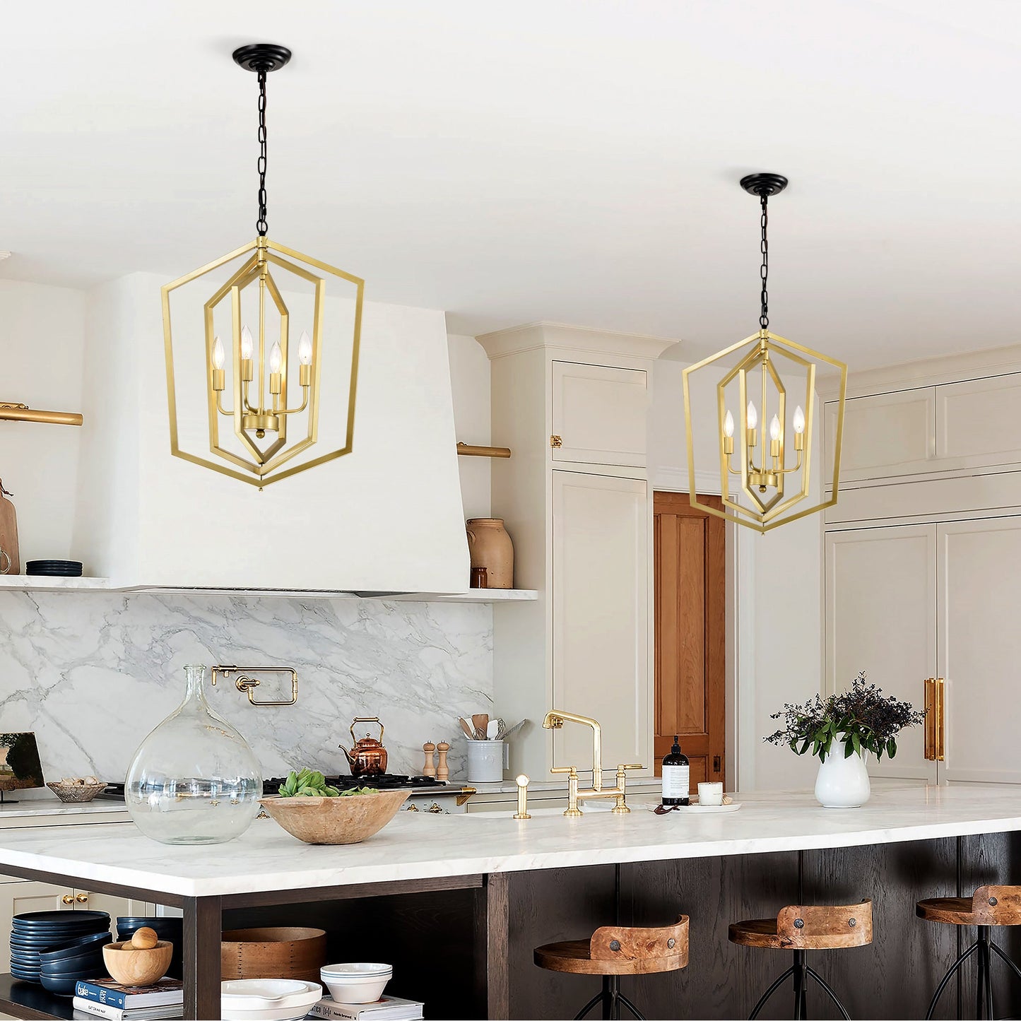 4 Light Farmhouse Kitchen Chandeliers Vintage Cage Light Fixture Adjustable Height Chandeliers For Dining Room Hallway