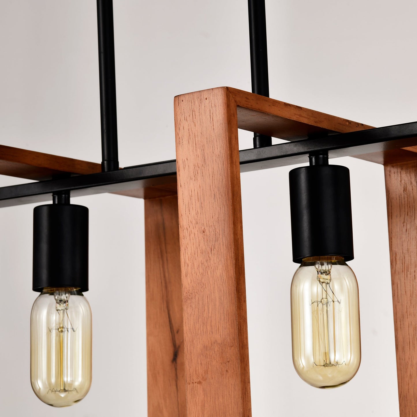 4 Light Kitchen Island Lights Pendant Light Farmhouse Dining Room Light Fixture Rustic Wood And Black Metal Rectangular