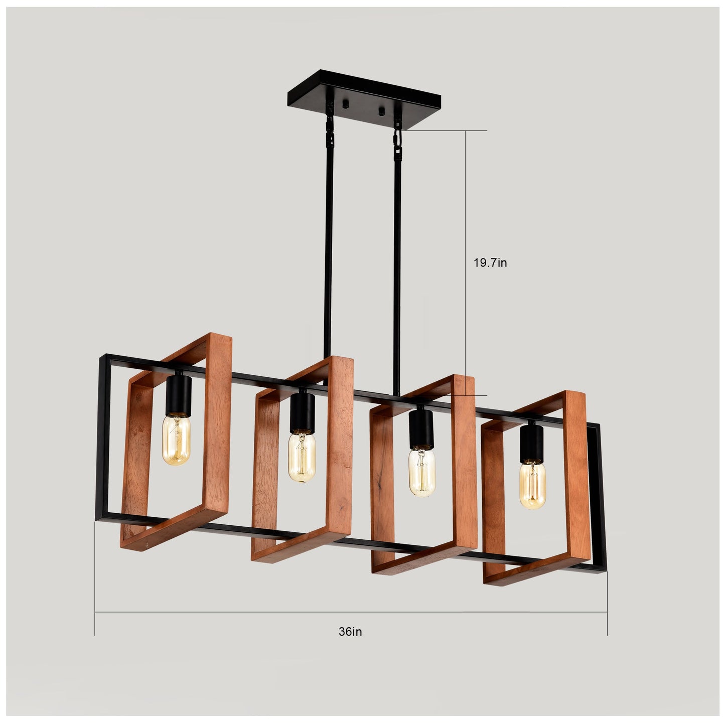 4 Light Kitchen Island Lights Pendant Light Farmhouse Dining Room Light Fixture Rustic Wood And Black Metal Rectangular