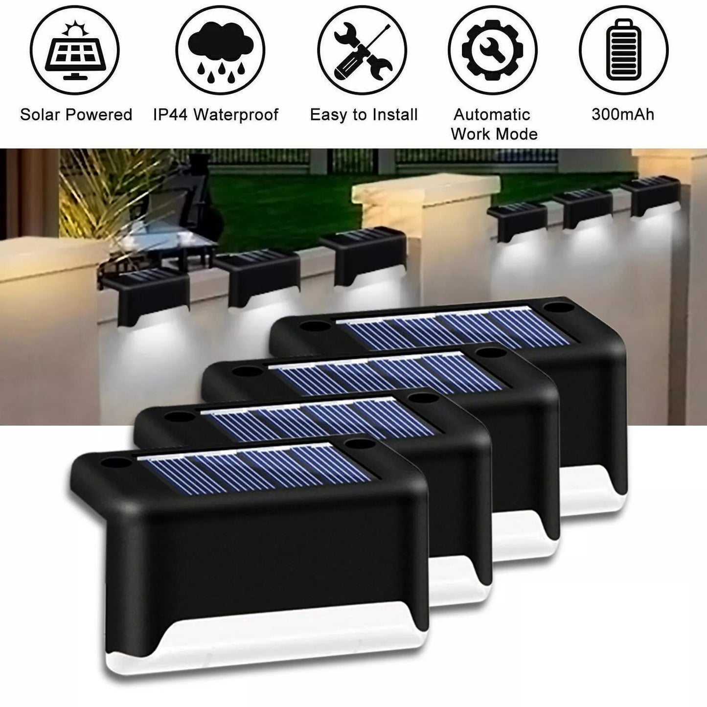 4 Solar LED Bright Deck Lights Outdoor Garden Patio Railing Decks Path Lighting Outdoor Garden Light Deck Lamp Solar