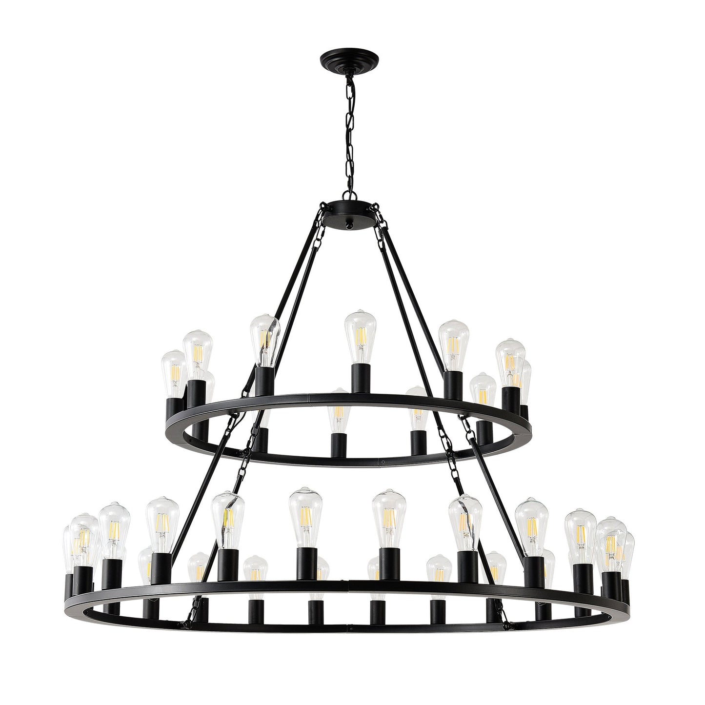 48 Inch Black Extra Large Wagon Wheel Chandelier 2 Tier 36 Lights No Include Farmhouse Industrial Round High Ceiling