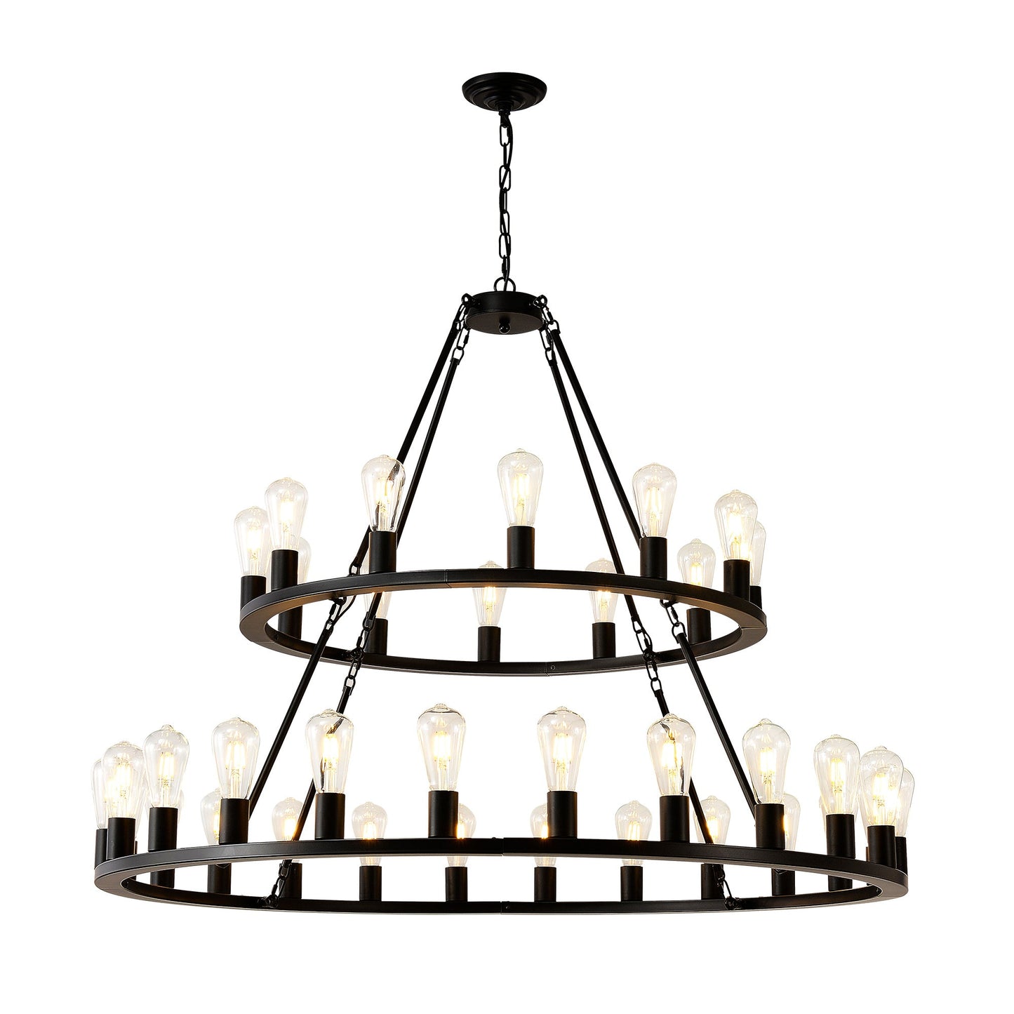 48 Inch Black Extra Large Wagon Wheel Chandelier 2 Tier 36 Lights No Include Farmhouse Industrial Round High Ceiling