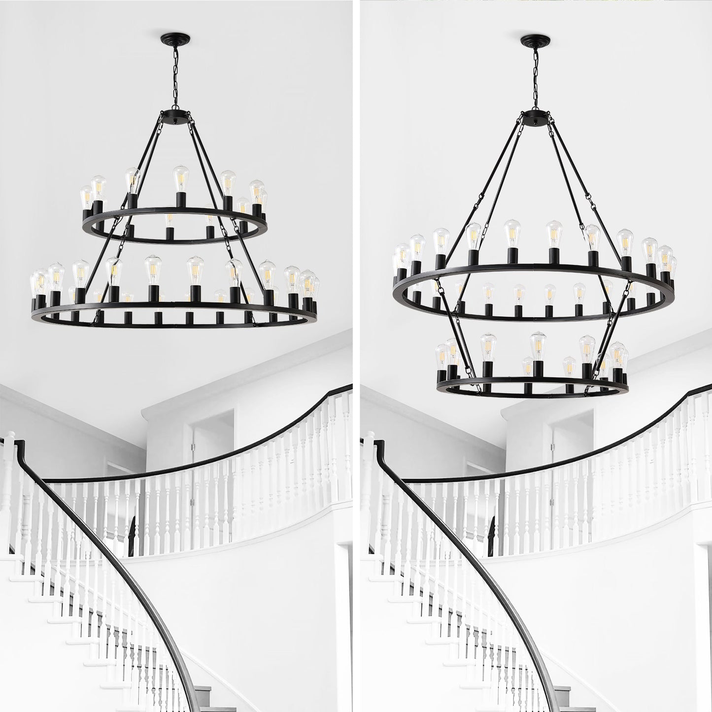 48 Inch Black Extra Large Wagon Wheel Chandelier 2 Tier 36 Lights No Include Farmhouse Industrial Round High Ceiling