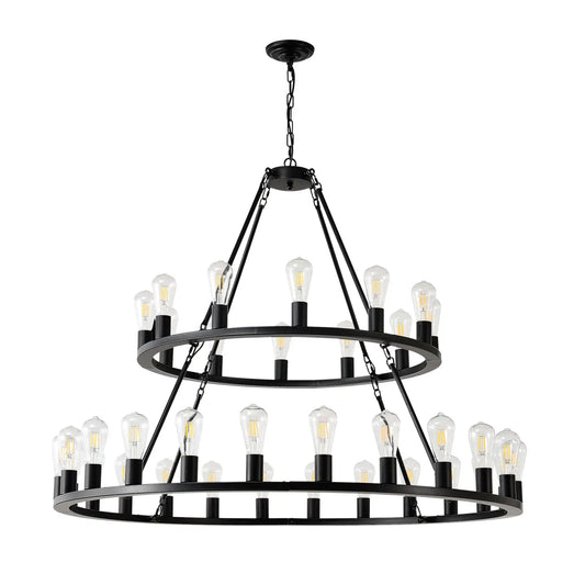 48 Inch Black Extra Large Wagon Wheel Chandelier 2 Tier 36 Lights No Include Farmhouse Industrial Round High Ceiling