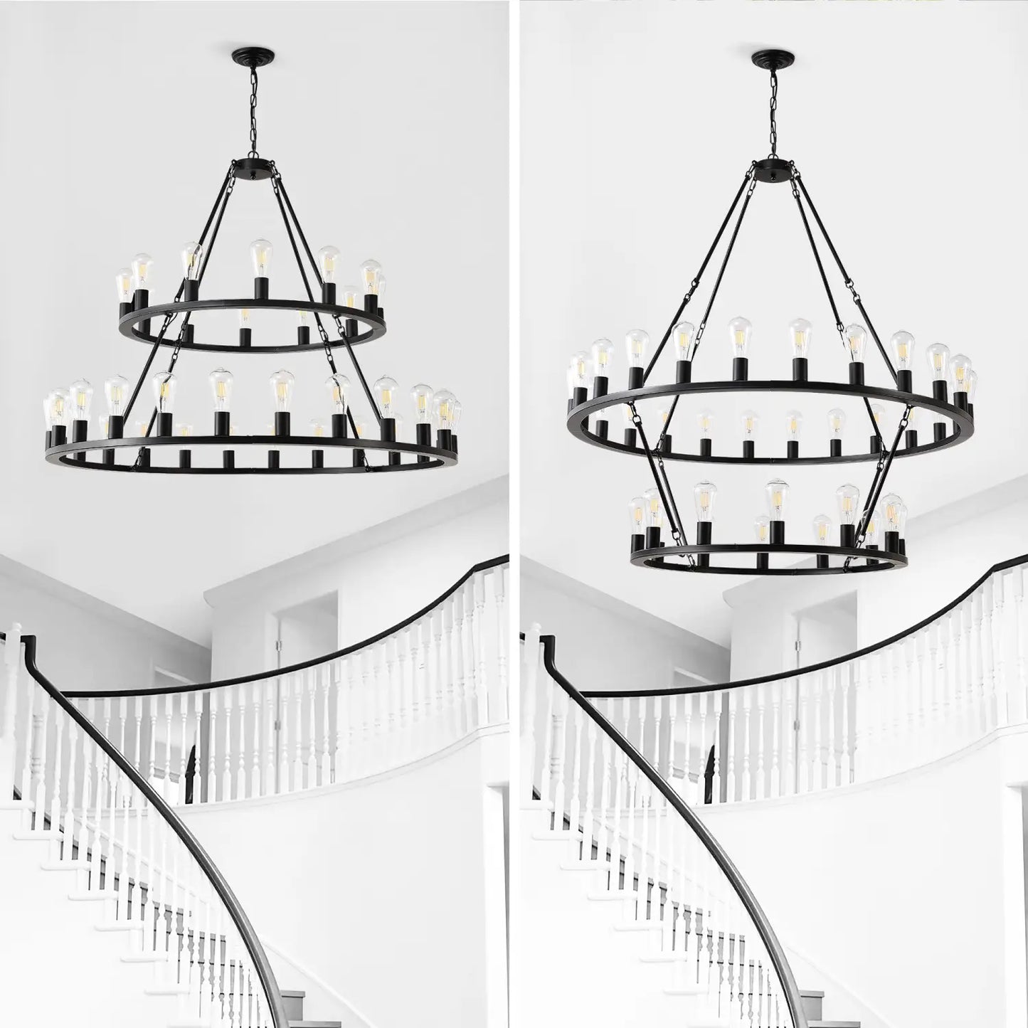 48 Inch Black Extra Large Wagon Wheel Chandelier 2 Tier 36 Lights No Include Farmhouse Industrial Round High Ceiling