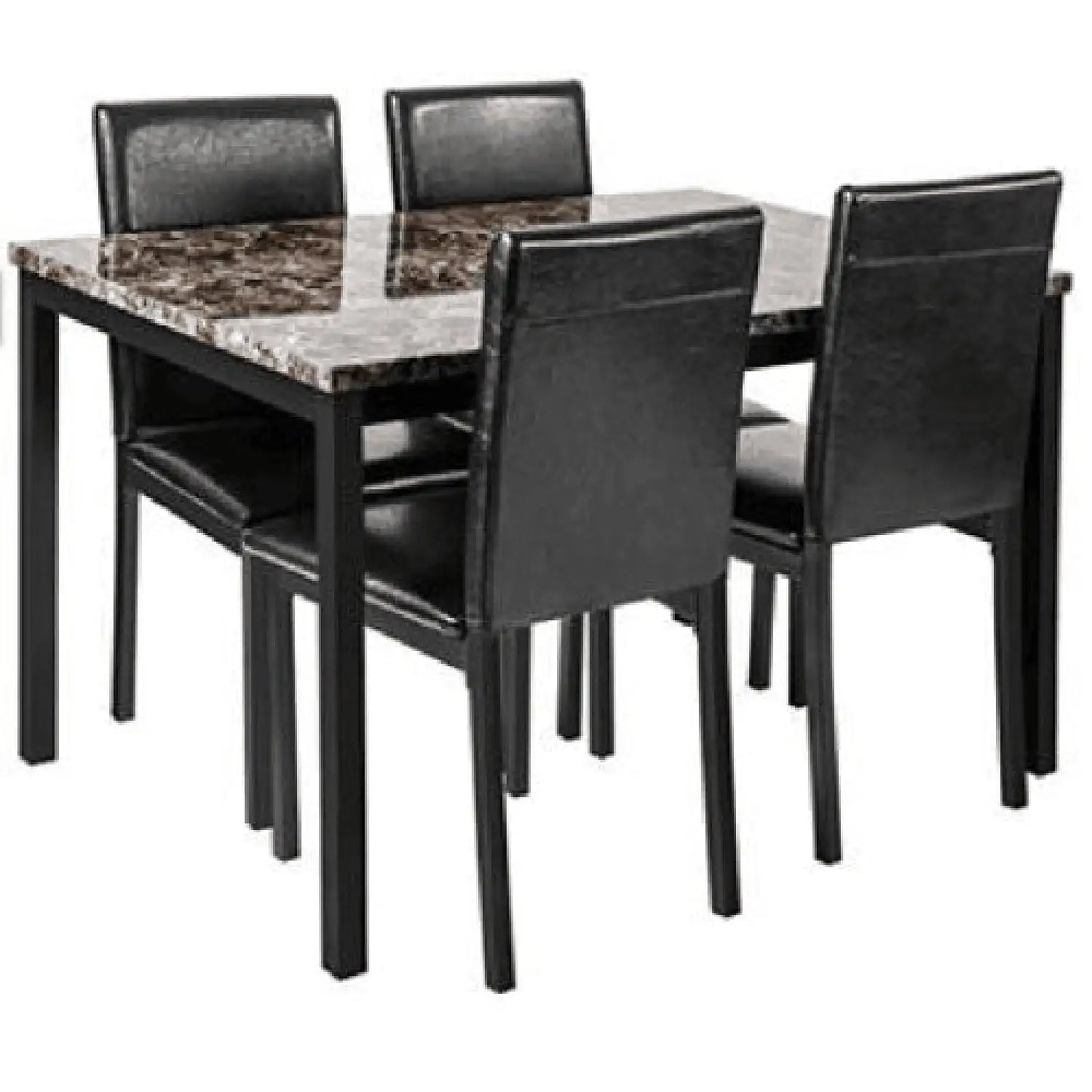 5-Piece Black Dining Table Set with Marble Style Top - Table and chair set - Dining Table