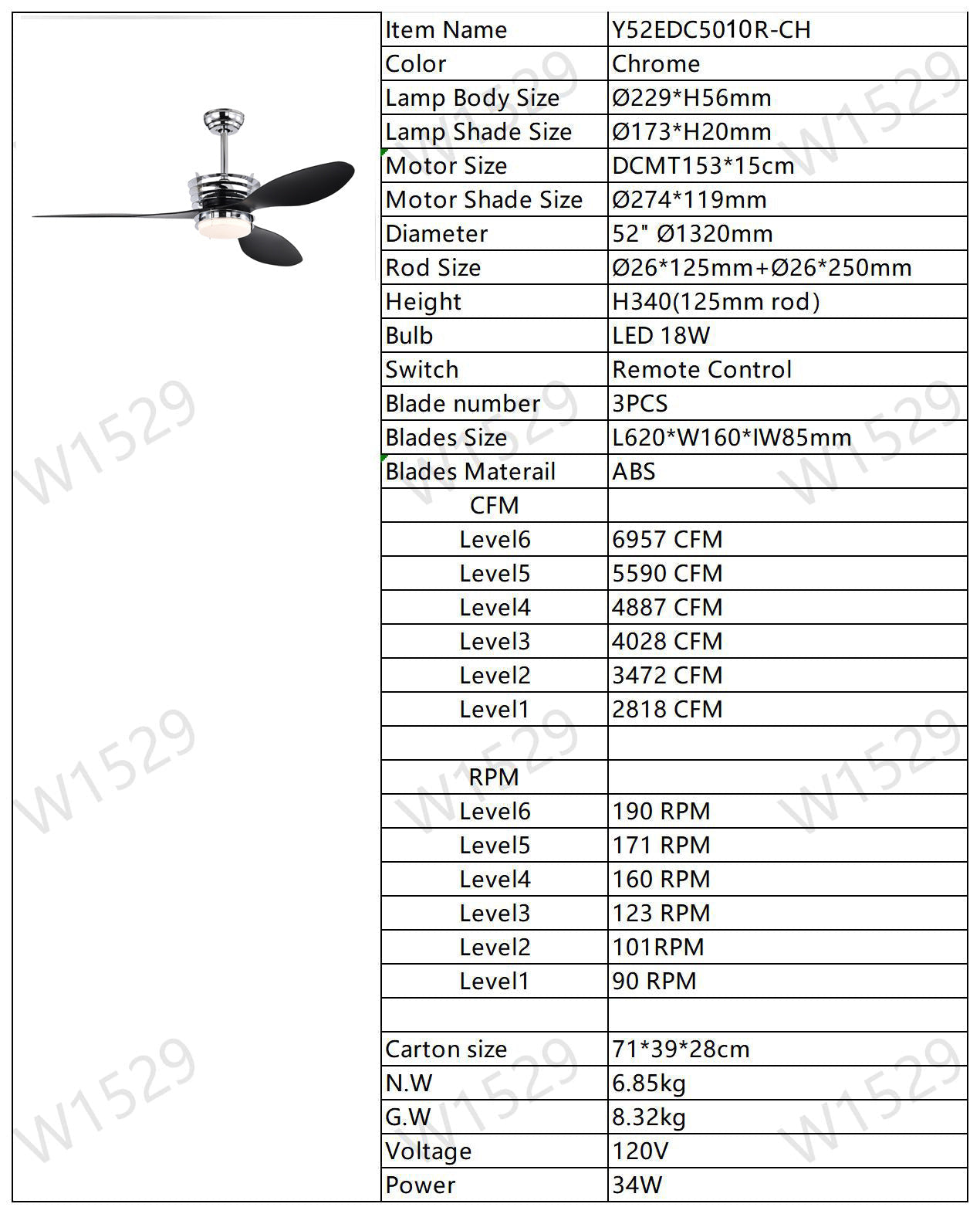 52’’ ABS Blades Ceiling Fan With Lights And DC Remote DC Motor Modern Ceiling Fan With 3 ABS Fan Blades & 2 Down Rods
