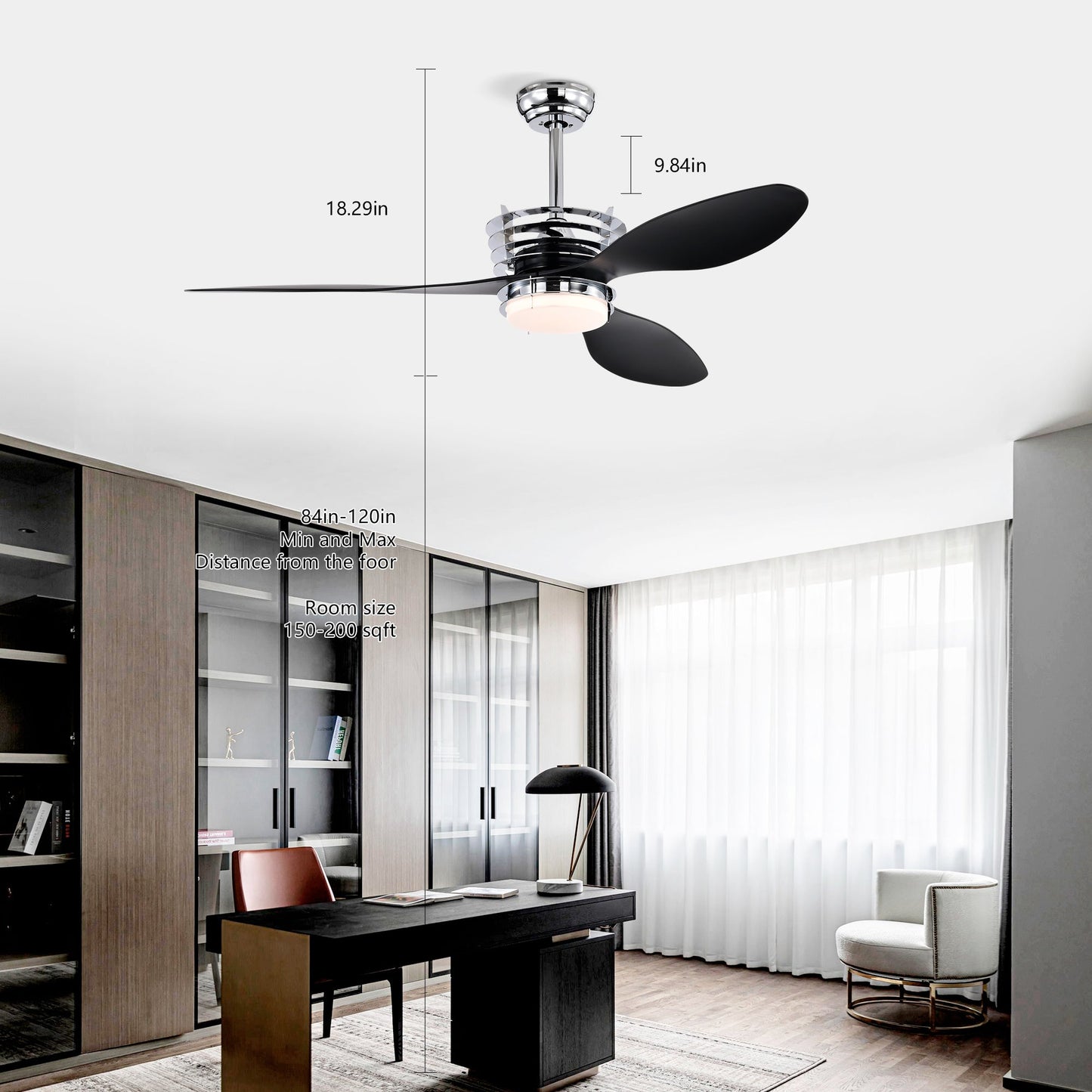 52’’ ABS Blades Ceiling Fan With Lights And DC Remote DC Motor Modern Ceiling Fan With 3 ABS Fan Blades & 2 Down Rods