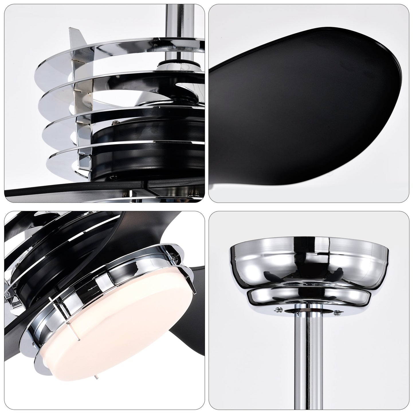 52’’ ABS Blades Ceiling Fan With Lights And DC Remote DC Motor Modern Ceiling Fan With 3 ABS Fan Blades & 2 Down Rods