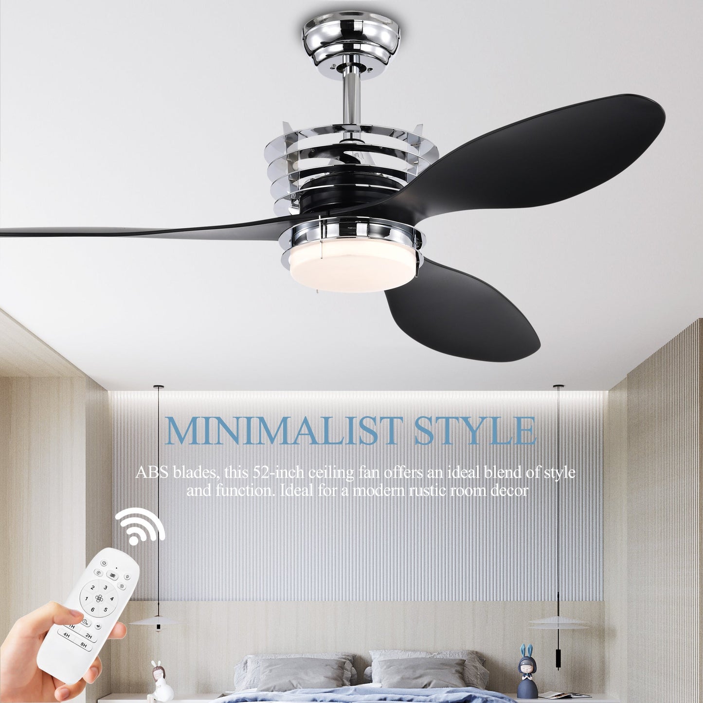 52’’ ABS Blades Ceiling Fan With Lights And DC Remote DC Motor Modern Ceiling Fan With 3 ABS Fan Blades & 2 Down Rods
