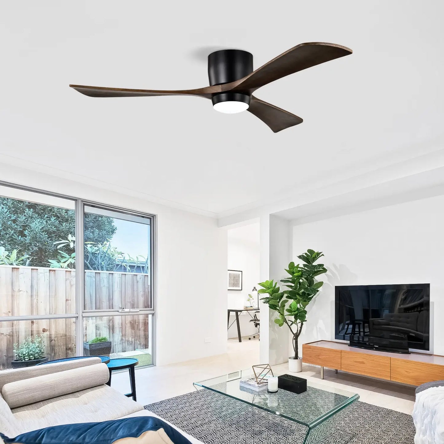 52’’ Ceiling Fan with Light for Bedroom 3 Blades Remote Control Matte Black Ceiling Fan