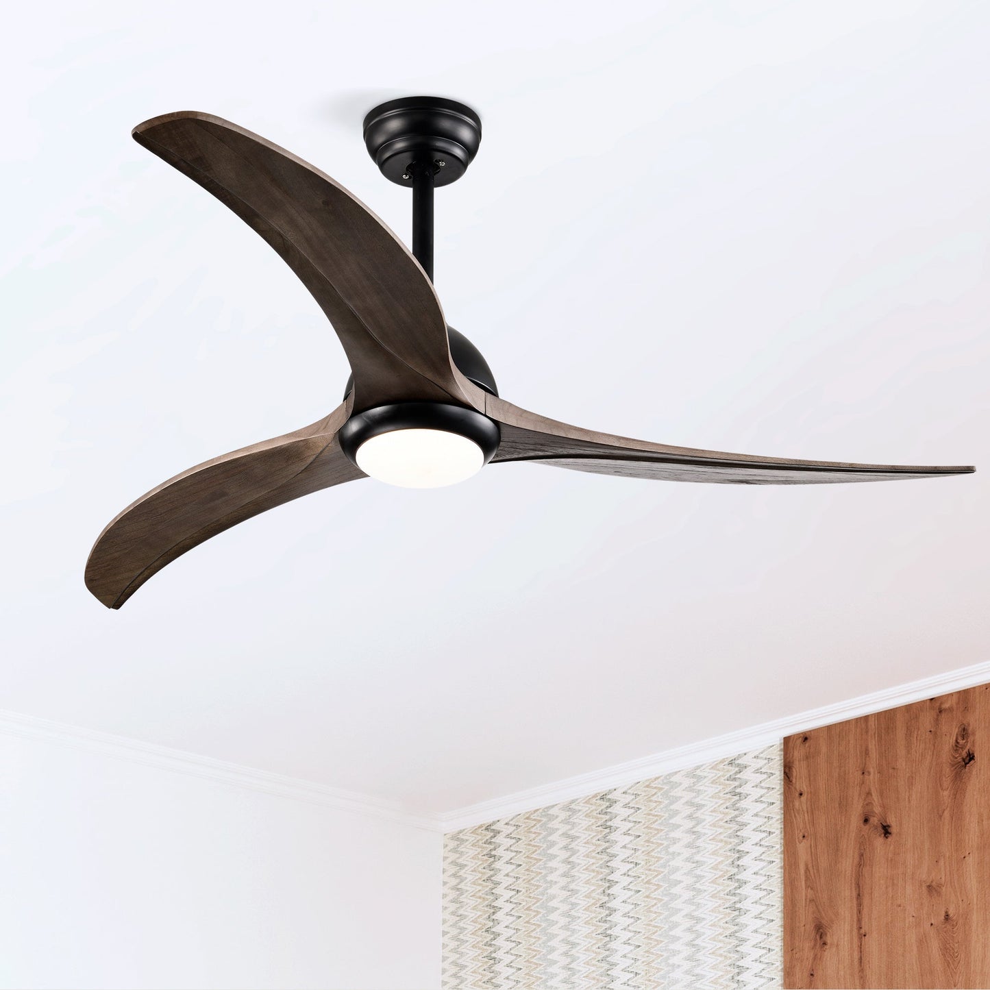 52’’ Ceiling Fan with Light Modern Design Remote and 6 Speed Options Matte Black 12V Hanging Light