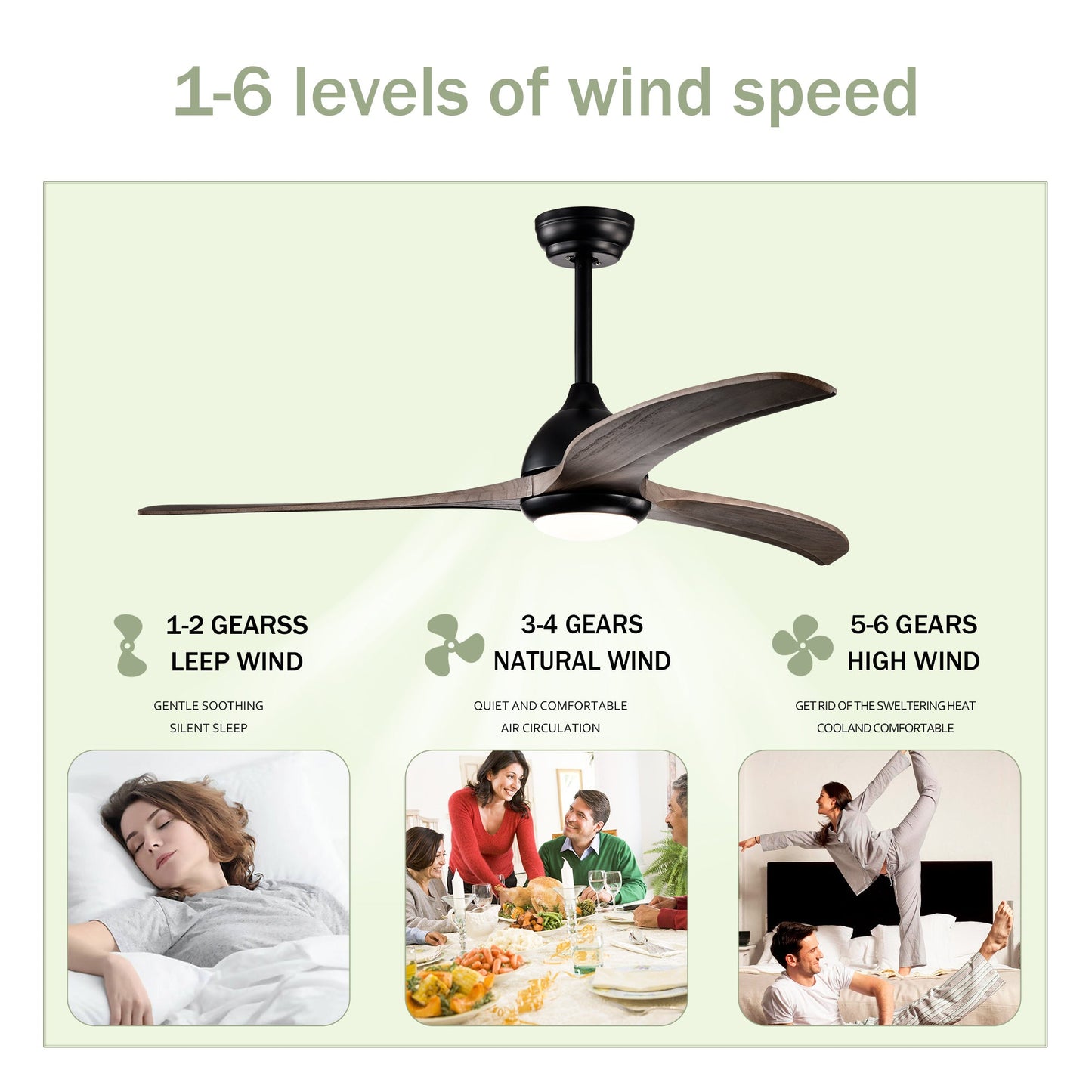 52’’ Ceiling Fan with Light Modern Design Remote and 6 Speed Options Matte Black 12V Hanging Light