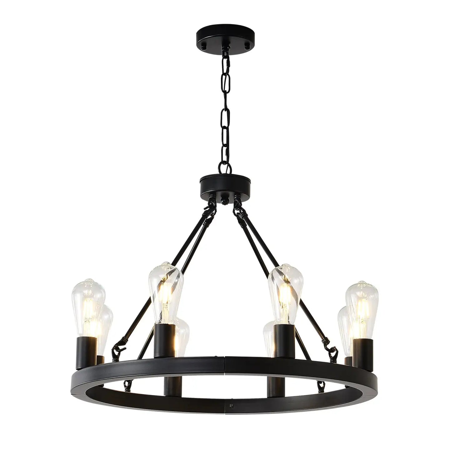 8 Light No Bulbs Matte Black Wagon Wheel Chandelier Farmhouse Modern Small Round Chandelier For Living Room Kitchen