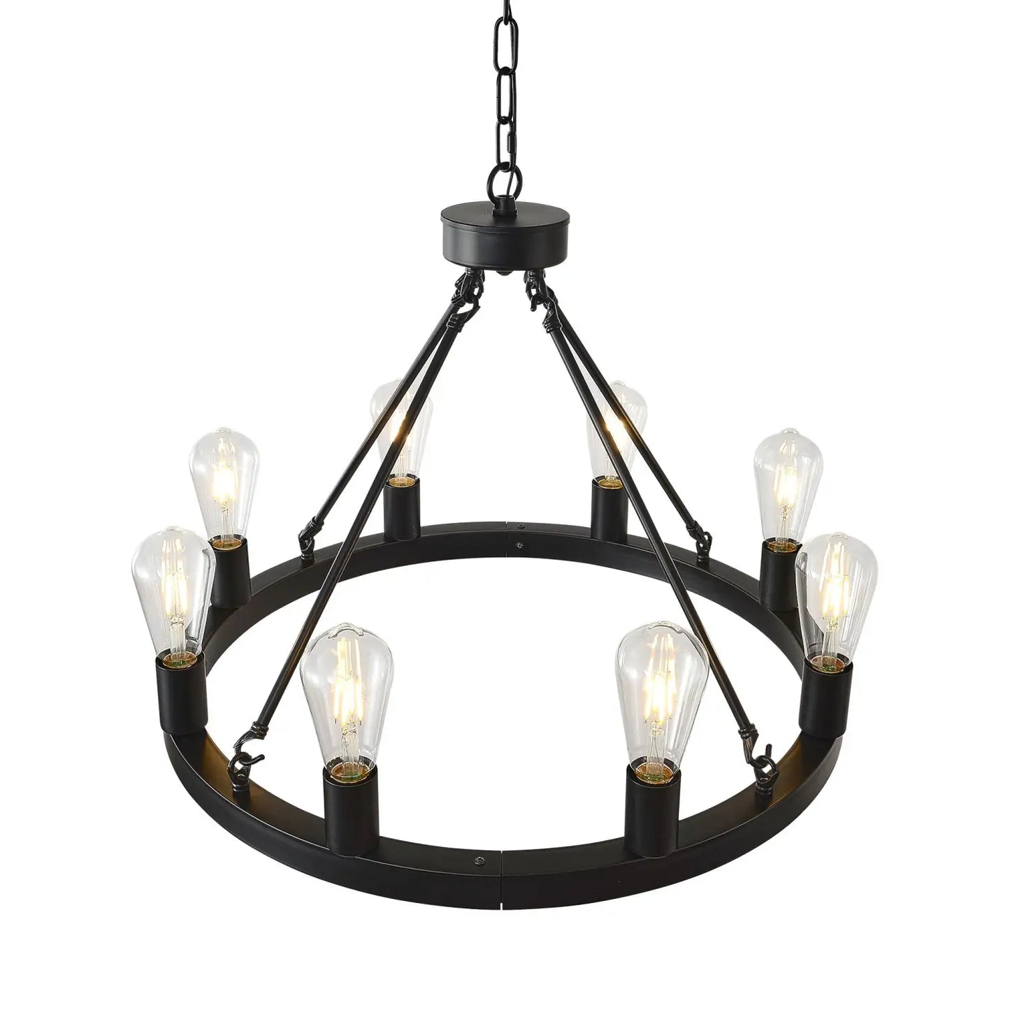 8 Light No Bulbs Matte Black Wagon Wheel Chandelier Farmhouse Modern Small Round Chandelier For Living Room Kitchen