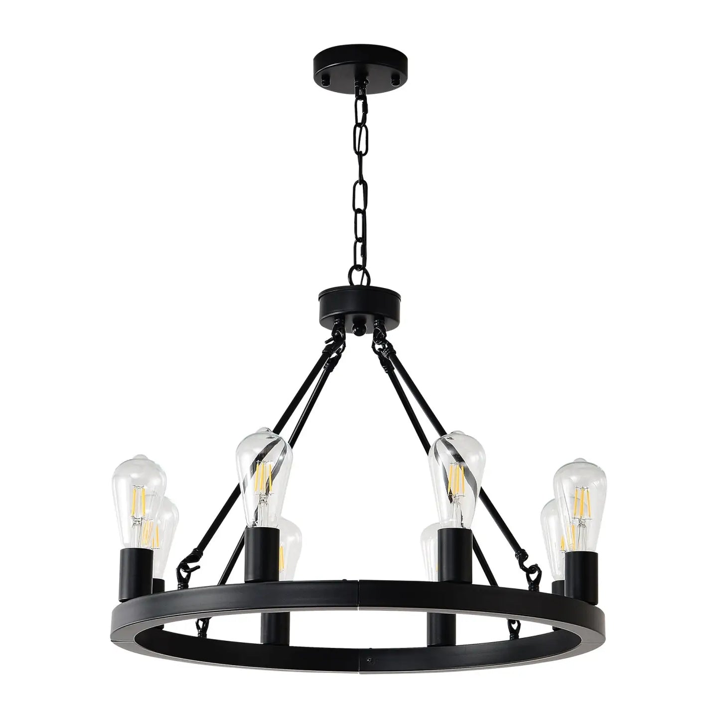 8 Light No Bulbs Matte Black Wagon Wheel Chandelier Farmhouse Modern Small Round Chandelier For Living Room Kitchen