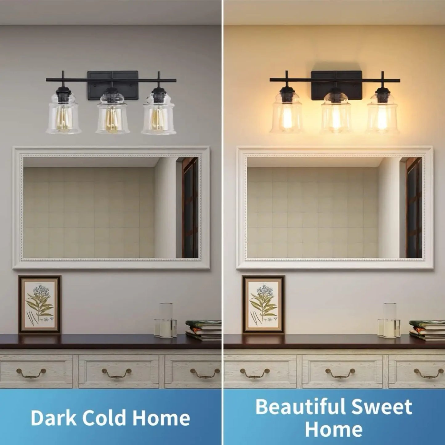 3-Light With Clear Glass Satin Shade,Unique Hand-make Lampshade Industrial Indoor Light Fixture For Bathroom Living