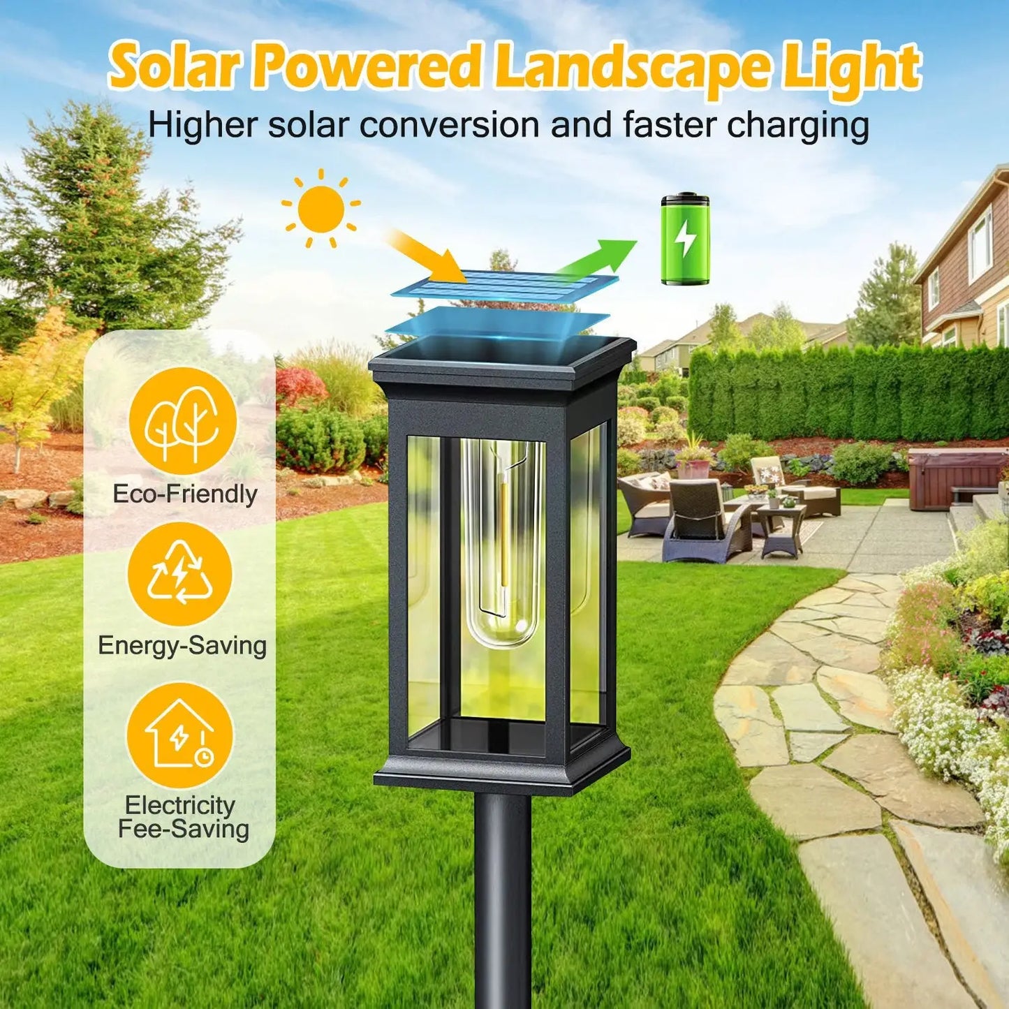 6Pack Solar Powered Stake Light Outdoor Decorative Landscape Lamp IP65 Waterproof Auto On Off Outdoor Light For Pathway