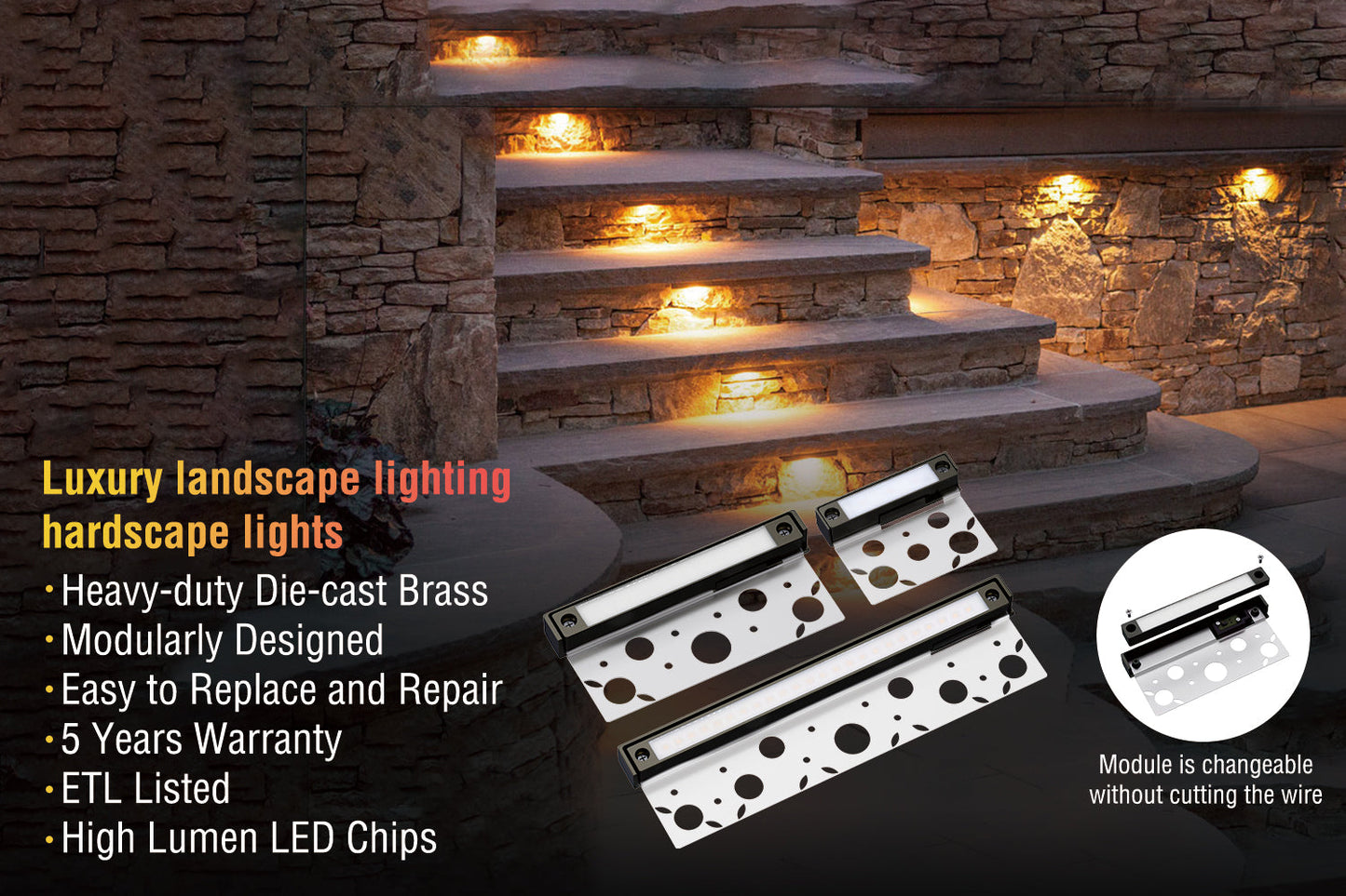 7’’ 3W Landscape Lights Outdoor RGB CCT Tunable Brass Hardscape Paver Fixture hardscape lights