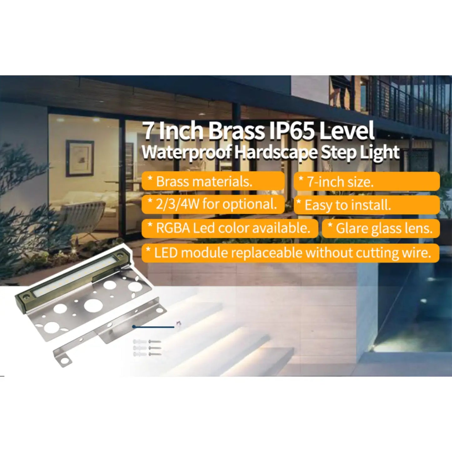 7’’ 3W Landscape Lights Outdoor RGB CCT Tunable Brass Hardscape Paver Fixture hardscape lights