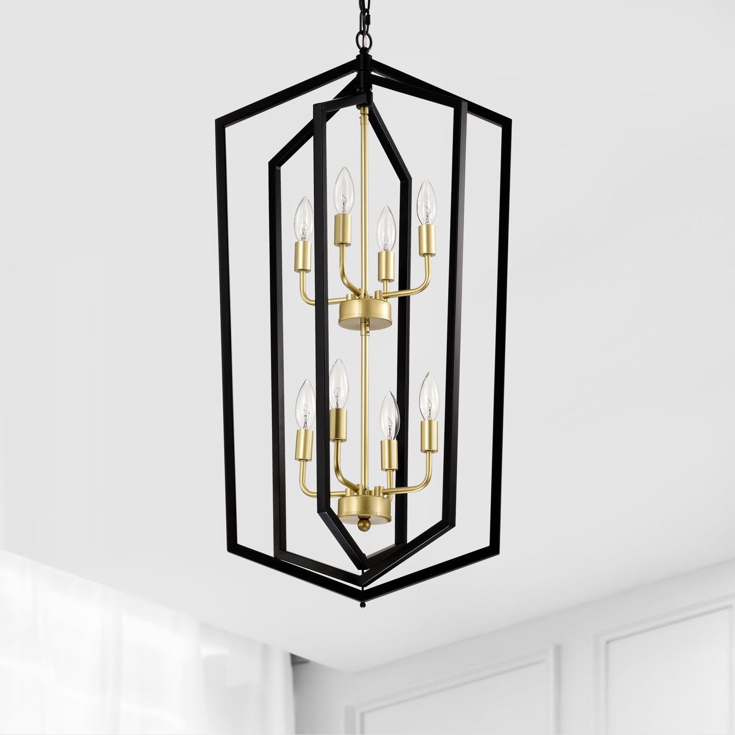 8 Light Farmhouse Hanging Lights Living Room Chandelier with Lantern Frame