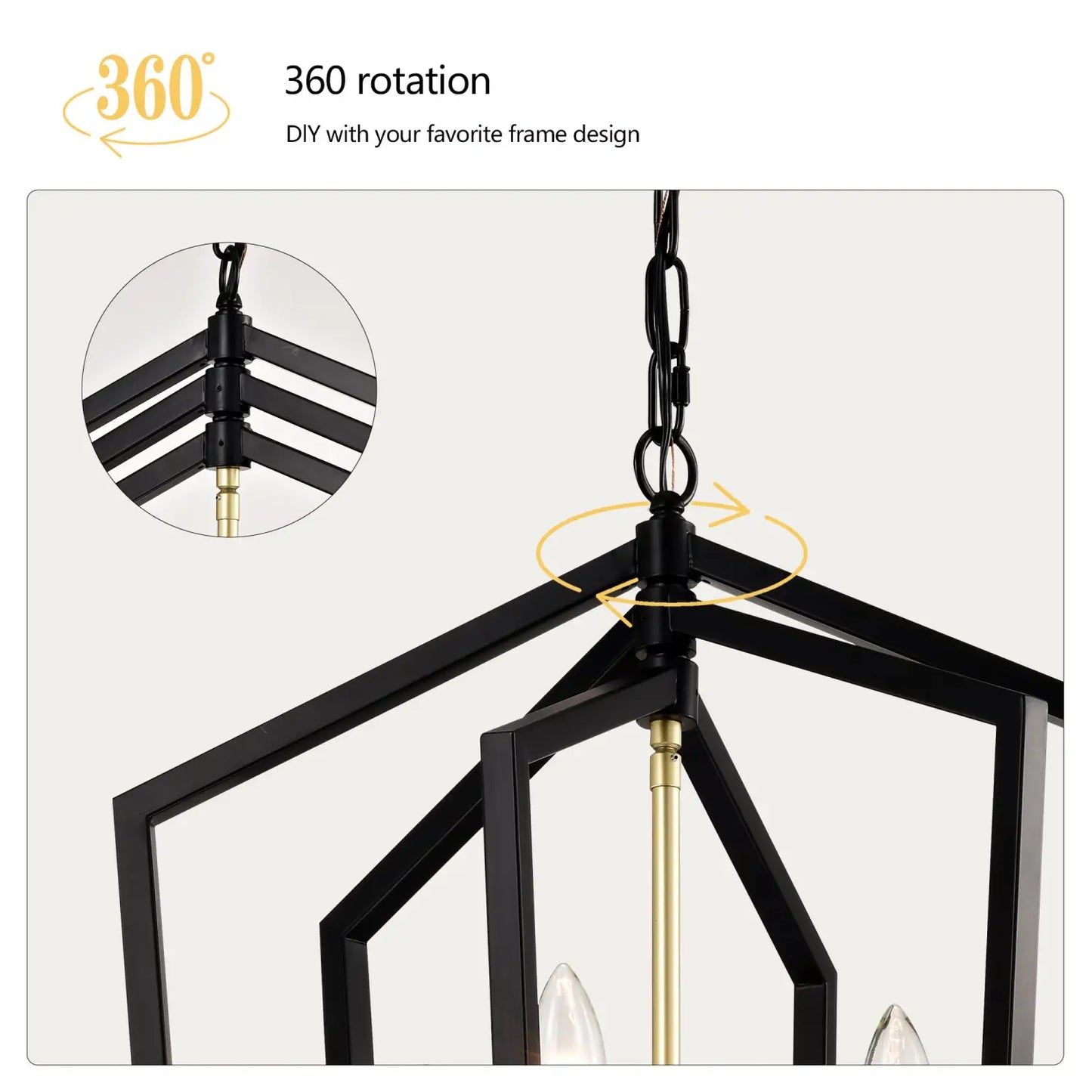 8 Light Farmhouse Hanging Lights Living Room Chandelier with Lantern Frame Matte Black Hanging Light