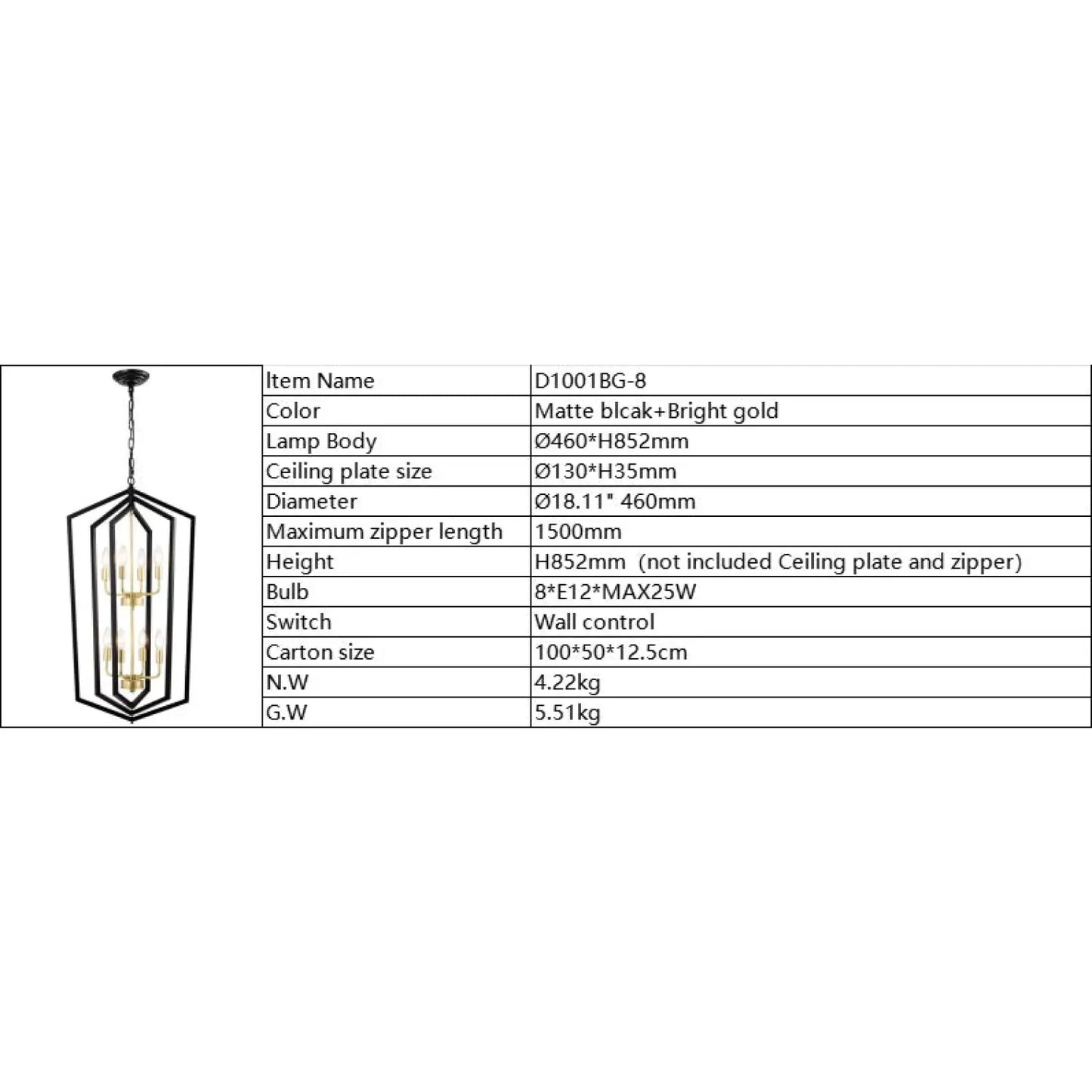 8 Light Farmhouse Hanging Lights Living Room Chandelier with Lantern Frame Matte Black Hanging Light