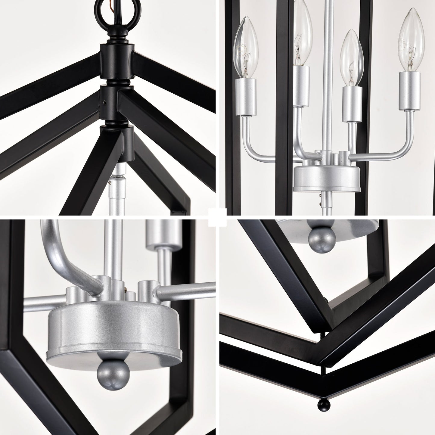 8 Light Farmhouse Kitchen Chandeliers Matte Black And Sliver Vintage Rustic Cage Light Fixture Adjustable Height