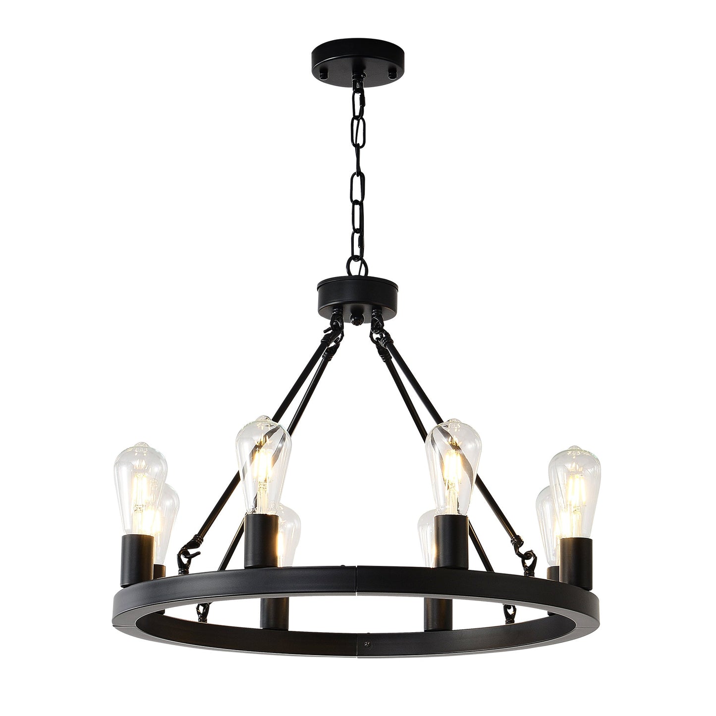 8 Light No Bulbs Matte Black Wagon Wheel Chandelier Farmhouse Modern Small Round Chandelier For Living Room Kitchen