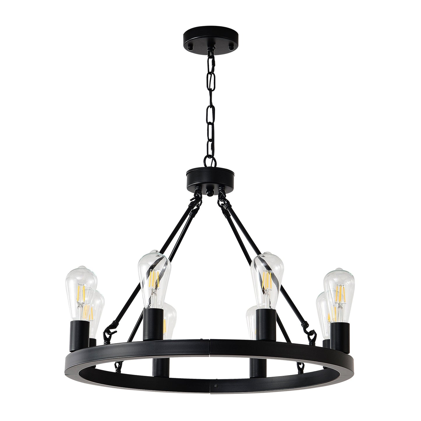8 Light No Bulbs Matte Black Wagon Wheel Chandelier Farmhouse Modern Small Round Chandelier For Living Room Kitchen