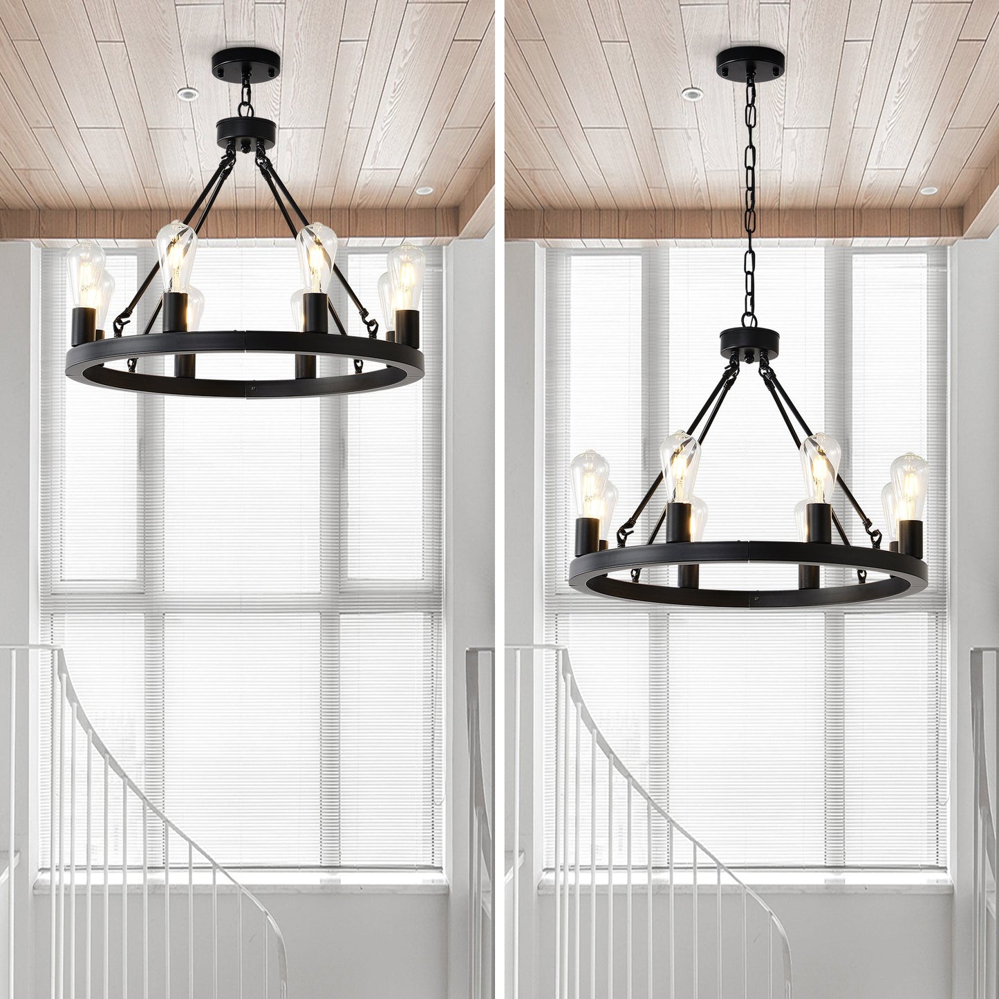 8 Light No Bulbs Matte Black Wagon Wheel Chandelier Farmhouse Modern Small Round Chandelier For Living Room Kitchen