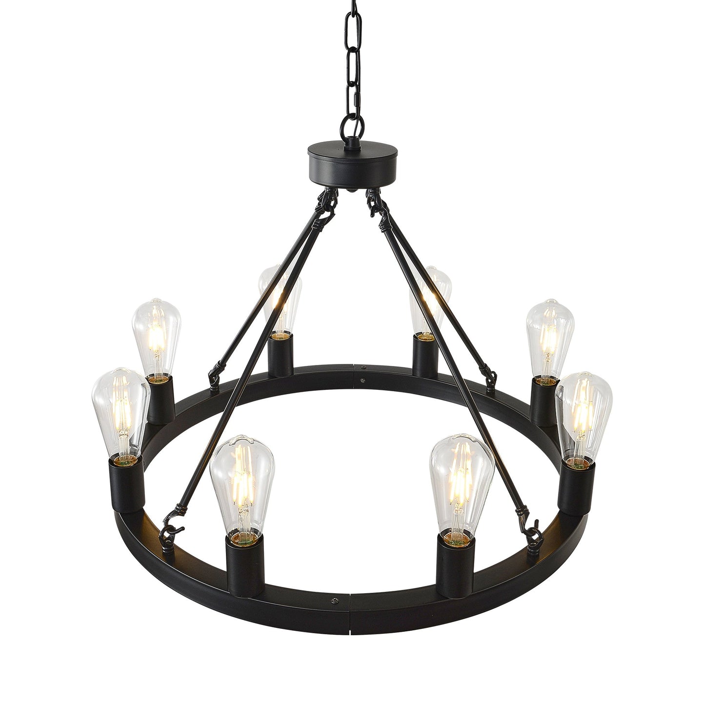 8 Light No Bulbs Matte Black Wagon Wheel Chandelier Farmhouse Modern Small Round Chandelier For Living Room Kitchen