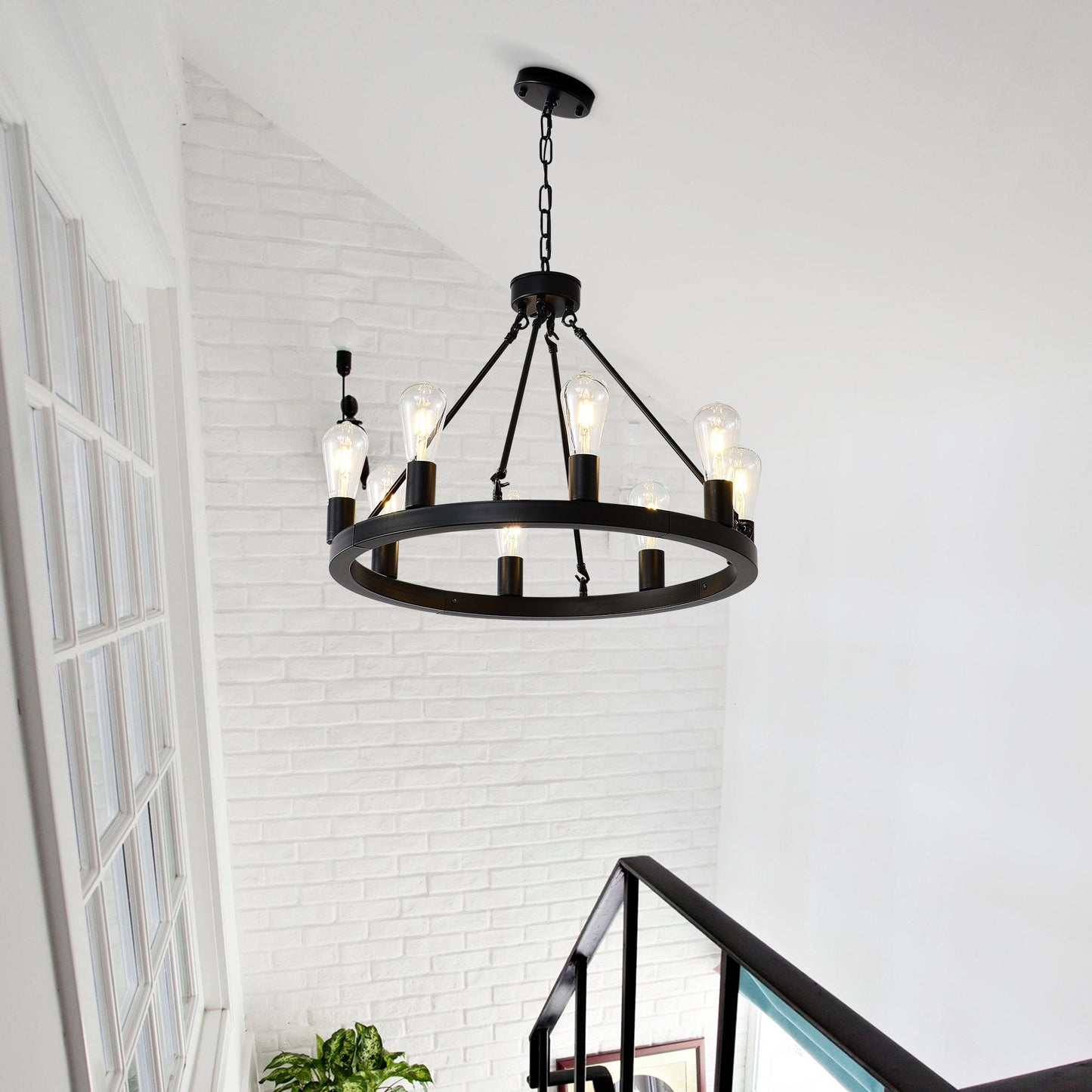 8 Light No Bulbs Matte Black Wagon Wheel Chandelier Farmhouse Modern Small Round Chandelier For Living Room Kitchen