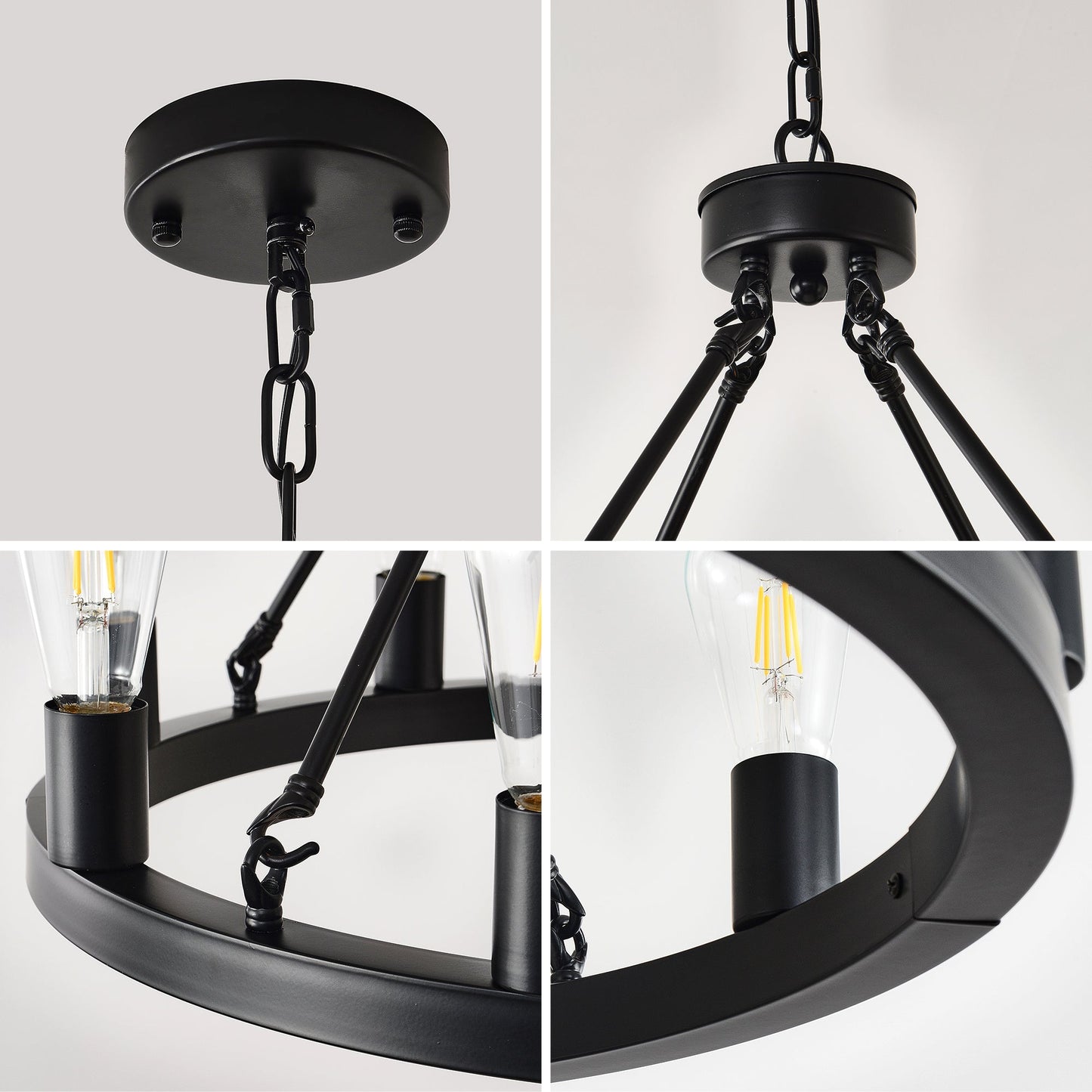 8 Light No Bulbs Matte Black Wagon Wheel Chandelier Farmhouse Modern Small Round Chandelier For Living Room Kitchen