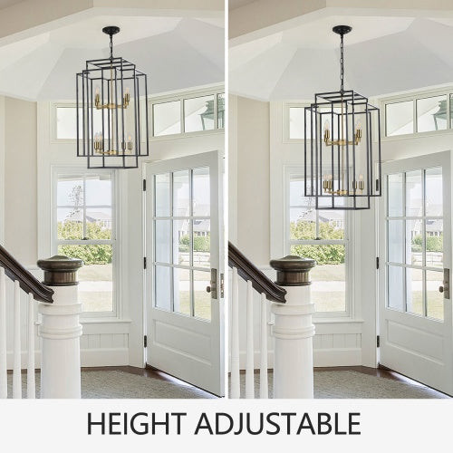 8 Lights Black & Gold Lantern Tiered Chandelier Industrial Farmhouse Chandelier No Bulbs Unavailable Platform Temu