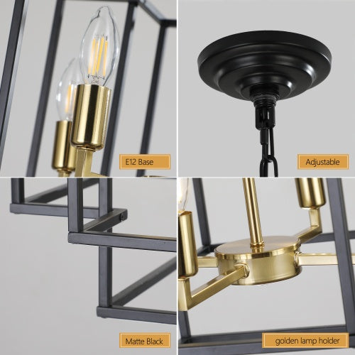 8 Lights Black & Gold Lantern Tiered Chandelier Industrial Farmhouse Chandelier No Bulbs Unavailable Platform Temu