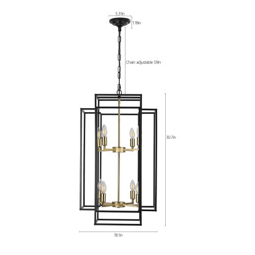 8 Lights Black & Gold Lantern Tiered Chandelier Industrial Farmhouse Chandelier No Bulbs Unavailable Platform Temu