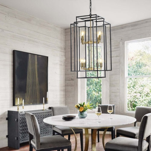8 Lights Black & Gold Lantern Tiered Chandelier Industrial Farmhouse Chandelier No Bulbs Unavailable Platform Temu